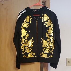 Black Hoodie with Gold Floral Design